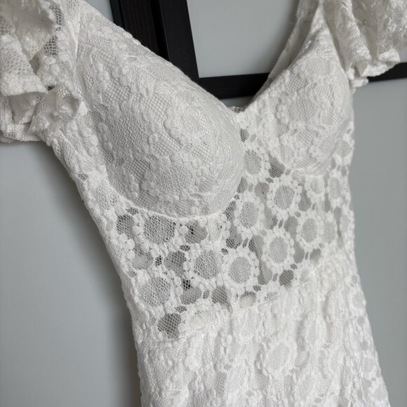 Angel Biba Milkmaid Babydoll Dress Size Medium White Coquette Floral Angelcore - Picture 6 of 15